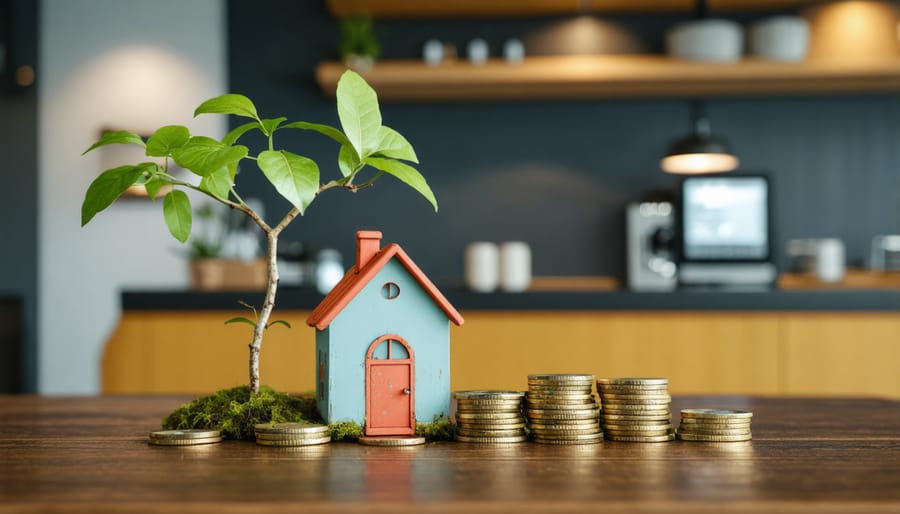 Person carefully reviewing payday loan agreement document at desk with laptop