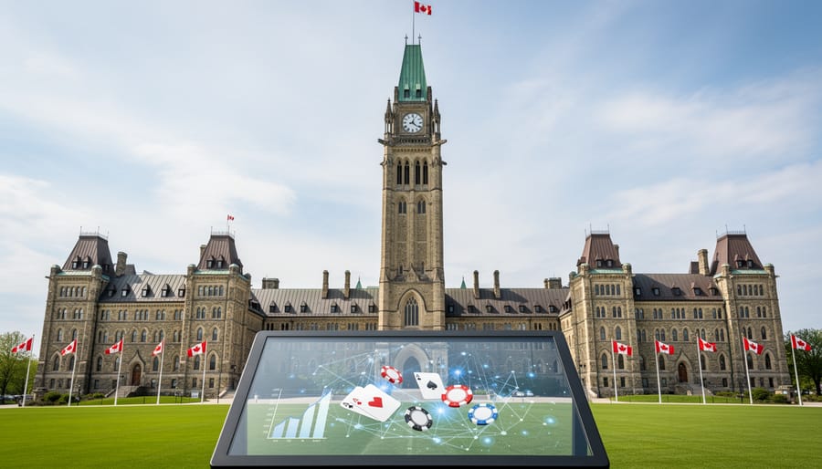 Canadian Parliament building with modern office buildings in background representing traditional and contemporary governance