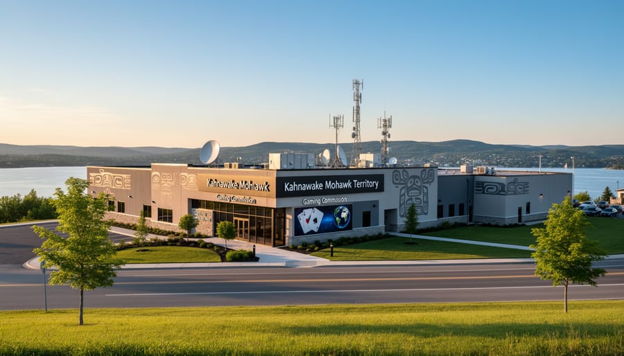 Landscape view of Kahnawake Mohawk Territory community representing Indigenous sovereignty in online gambling