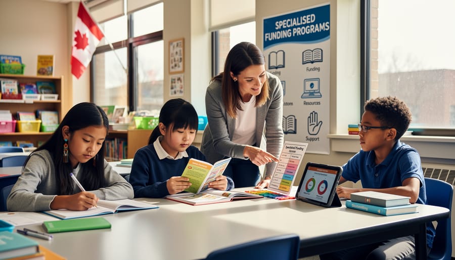 Teacher providing one-on-one support to Indigenous student in classroom setting